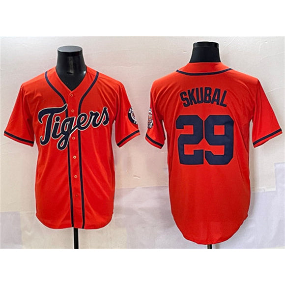 Detroit Tigers #29 Tarik Skubal Orange HOLBERT With Patch Cool Base Stitched Jersey
