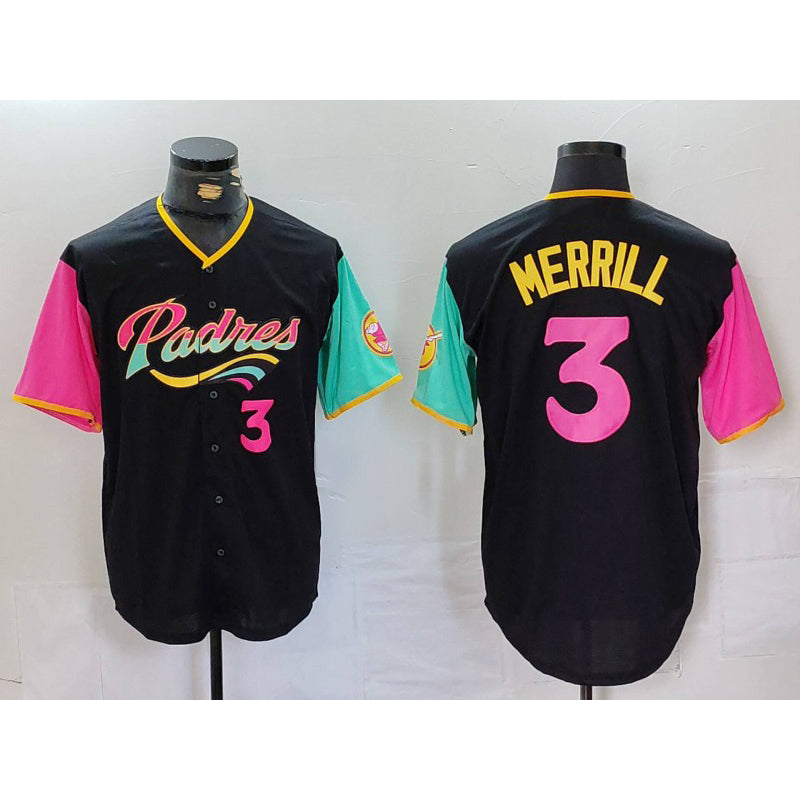 San Diego Padres #3 Jackson Merrill Black HOLBERT Player Number Fashion Jersey