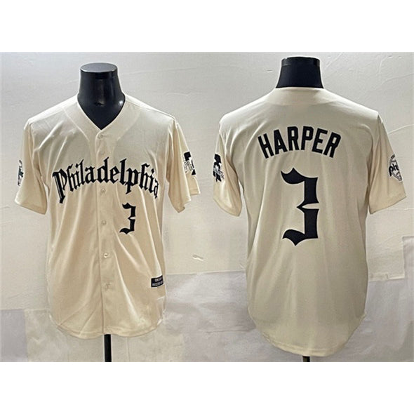 Philadelphia Phillies #3 Bryce Harper Cream HOLBERT Gothic Vapor Limited Stitched Jersey