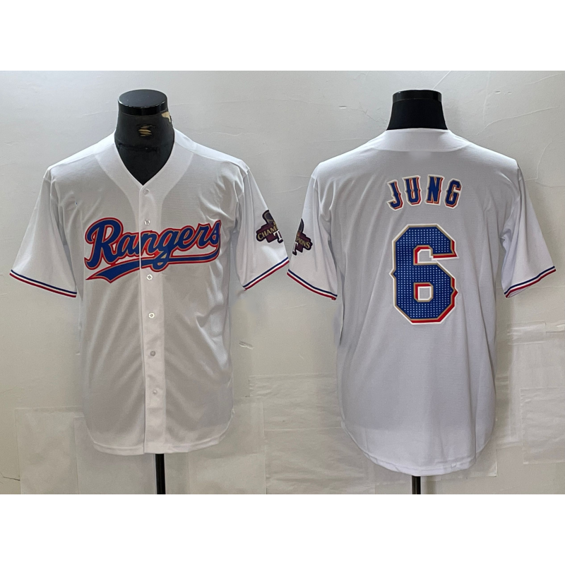 Texas Rangers #6 Josh Jung White HOLBERT 2023 World Series Champions Cool Base Jersey