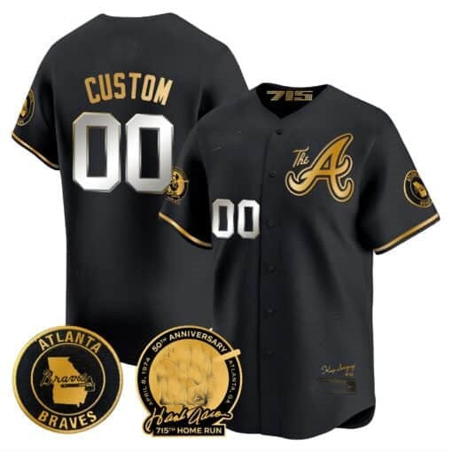 Custom Atlanta Braves Hank Aaron 715th Home Run Patch Vapor Premier Limited Jersey V2 ¨C All Stitched-Black HOLBERT