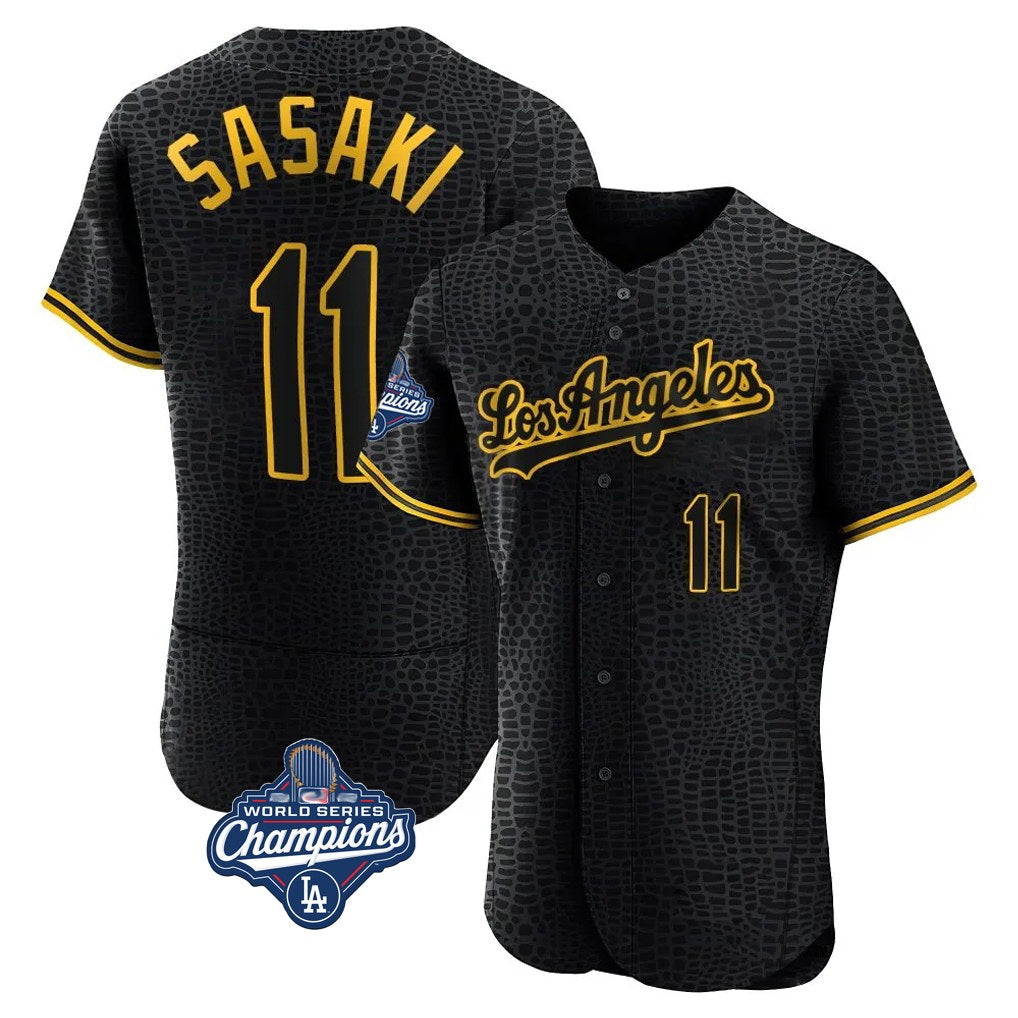 Los Angeles Dodgers #11 Roki Sasaki Player Black HOLBERT World Series Meet Snake Skin City Limited Elite Home Stitched Jerseys