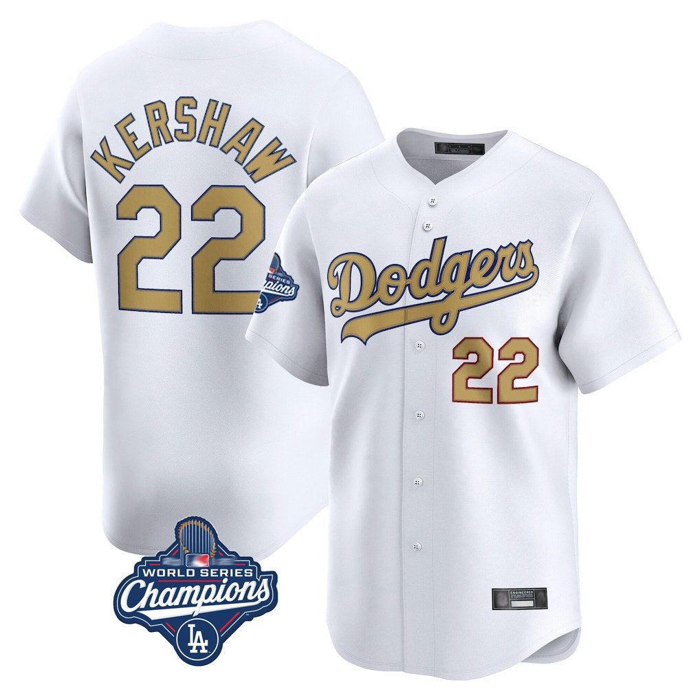 Los Angeles Dodgers #22 Clayton Kershaw Player White Gold HOLBERT World Series Meet Collection Limited Home Stitched Jerseys