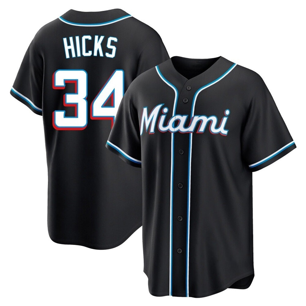 Miami Marlins #34 Liam Hicks Player Black HOLBERT Fashion Out Home Game Stitched Jerseys