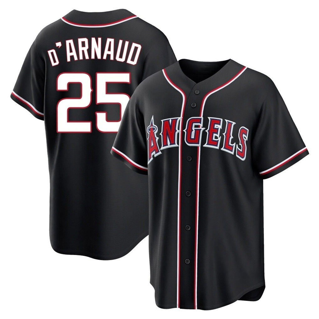 Los Angeles Angels #25 Travis d'Arnaud Player Black HOLBERT Fashion Out Home Game Stitched Jerseys