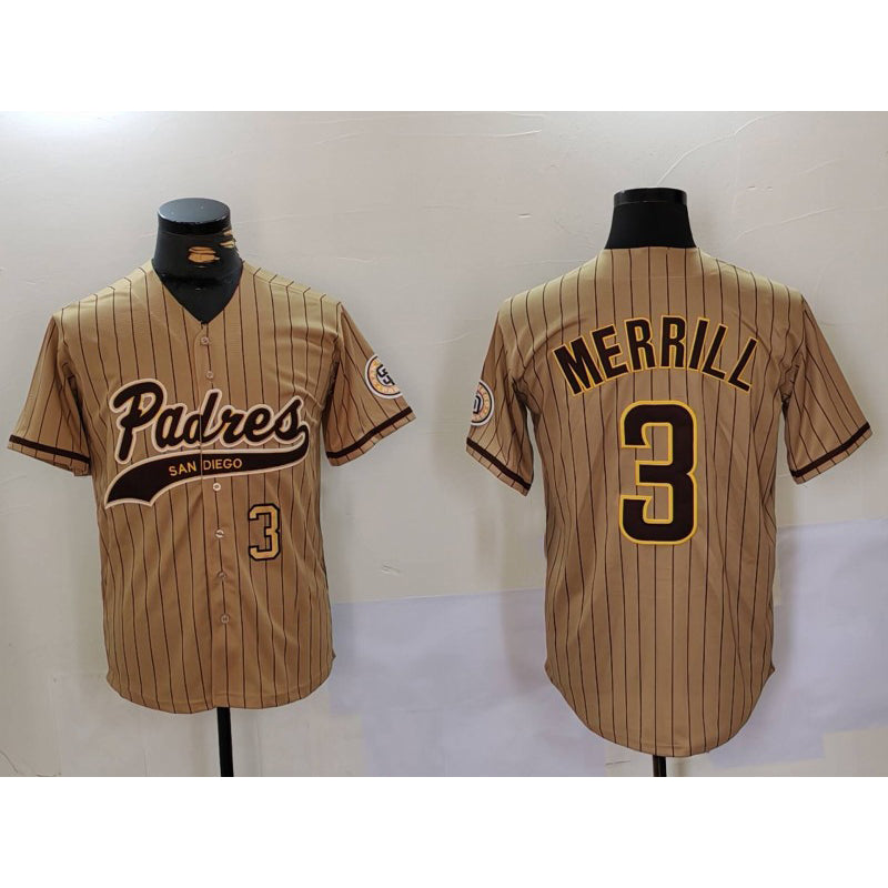 San Diego Padres #3 Jackson Merrill Tan HOLBERT 2023 Cool Base Stitched Jerseys