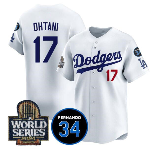 Los Angeles Dodgers #17 Shohei Ohtani White HOLBERT 2024 World Series With Fernando Memorial Patch Limited Stitched Jersey