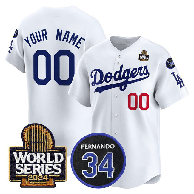 Custom Los Angeles Dodgers ACTIVE PLAYER White HOLBERT 2024 World Series With Fernando Memorial Patch Limited Stitched Jersey