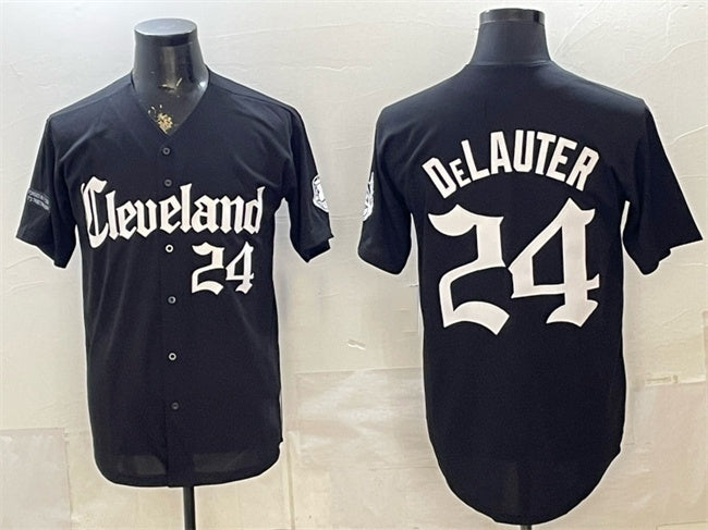 Cleveland Guardians #24 Chase DeLauter Black HOLBERT Gothic Vapor Premier Limited Stitched Jersey