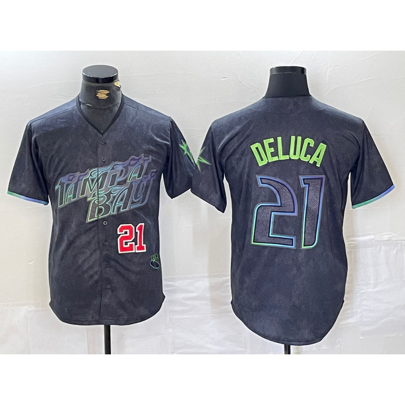 Tampa Bay Rays #21 Jonny DeLuca Number Charcoal HOLBERT 2024 City Connect Limited Stitched Jerseys 2