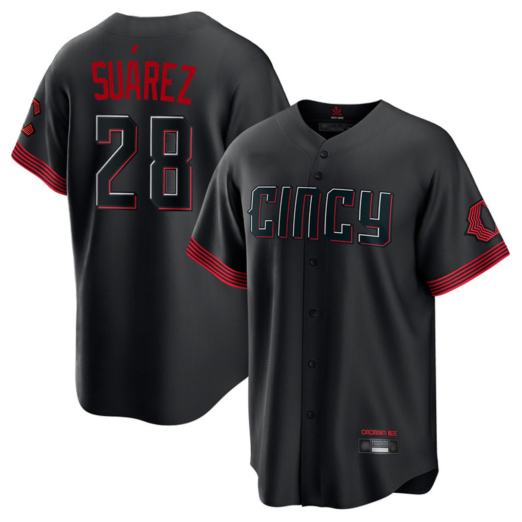 Cincinnati Reds #28 Eugenio Suarez Player Black HOLBERT City Connect Home Game Stitched Jerseys