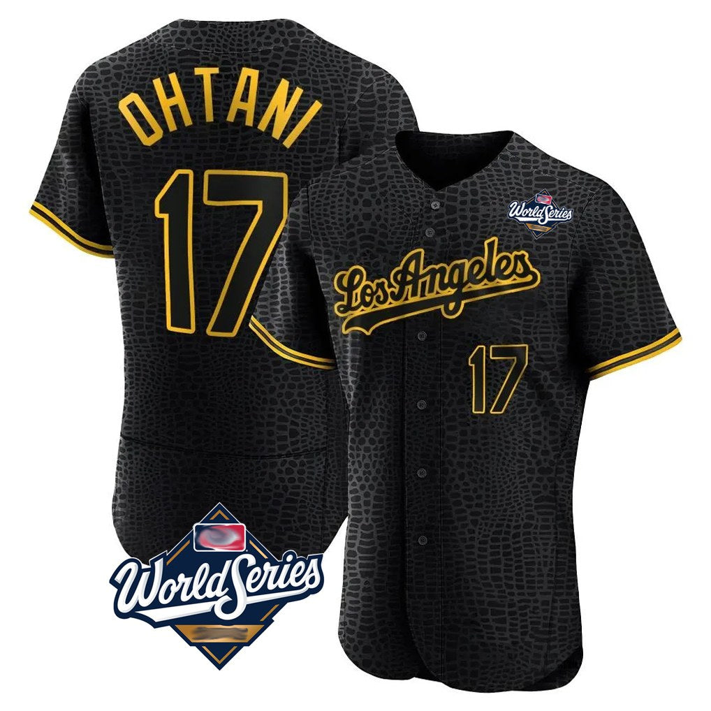 Los Angeles Dodgers #17 Shohei Ohtani Player Black HOLBERT World Series Snake Skin City Limited Elite Home Stitched Jerseys