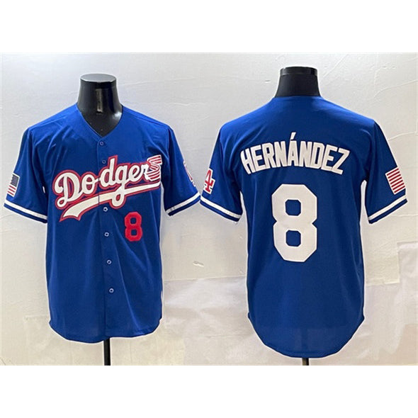 Los Angeles Dodgers #8 Enrique Hernandez Royal HOLBERT With American Flag Patch Limited Stitched Jersey