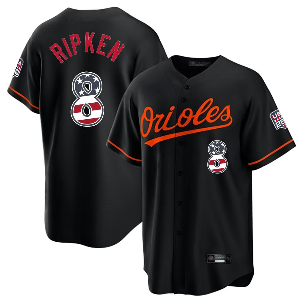 Baltimore Orioles #8 Cal Ripken Player Black HOLBERT USA 250 Fourth of July Home Game Stitched Jerseys