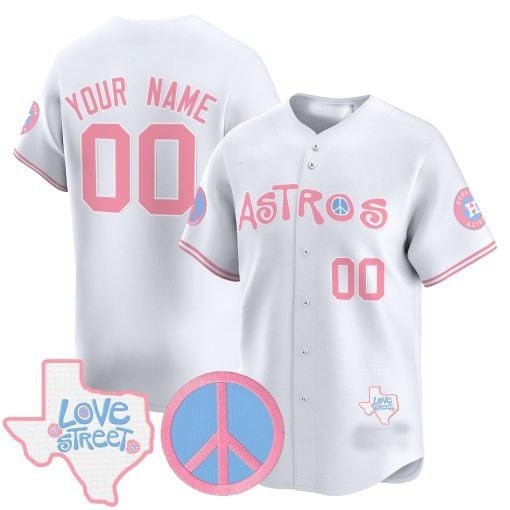 Custom Houston Astros  Love Street & Peace Sign Patch Bubblegum Pink Vapor Premier Limited Jersey ¨C White HOLBERT