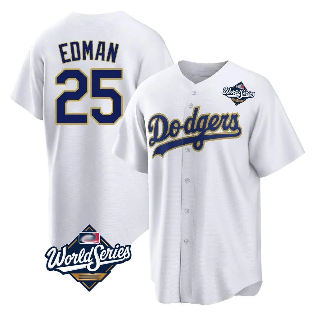 Los Angeles Dodgers #25 Tommy Edman Player Gold White HOLBERT World Series 2026 Collection Stadium Game Stitched Jerseys