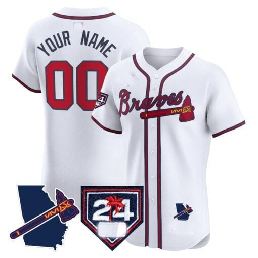 Custom Atlanta Braves 2024 Spring Training & Georgia Patch Vapor Premier Elite Jersey ¨C White HOLBERT