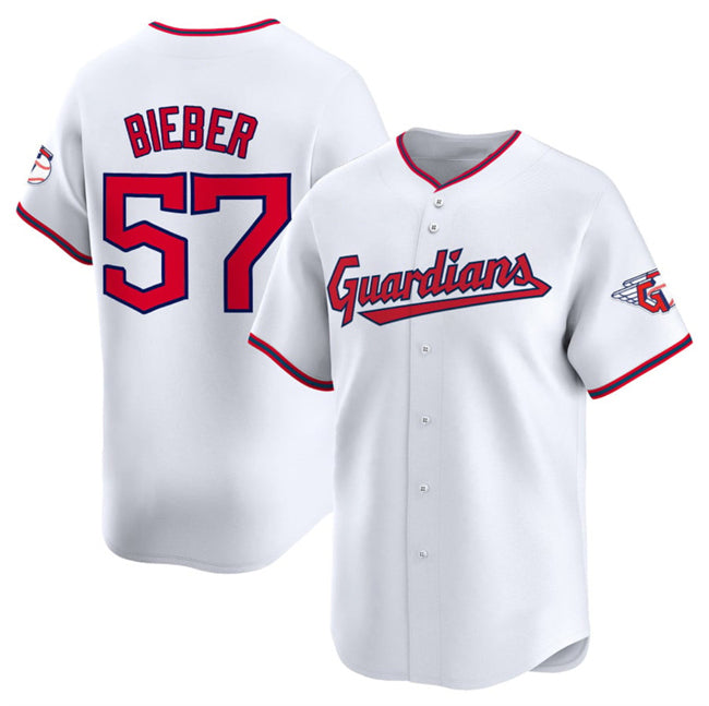Cleveland Guardians #57 Shane Bieber White HOLBERT Home Limited Stitched Jersey