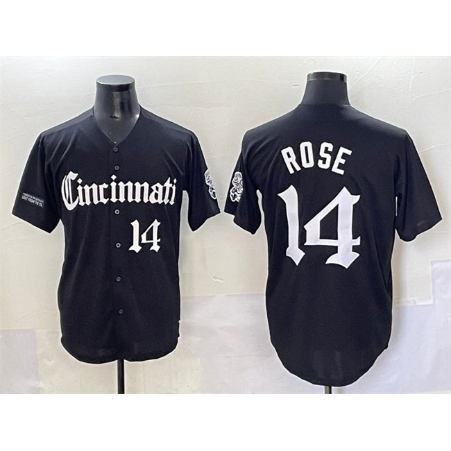 Cincinnati Reds #14 Pete Rose Black HOLBERT 'Gothic Queen City Edition' Vapor Premier Limited Stitched Jersey