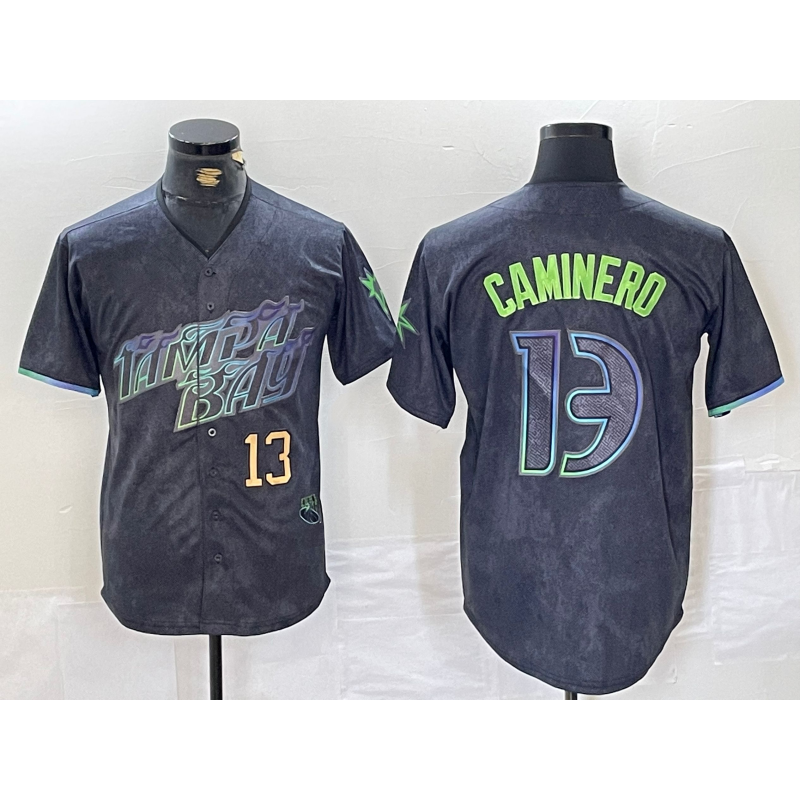 Tampa Bay Rays #13 Junior Caminero Number Charcoal HOLBERT 2024 City Connect Limited Stitched Jerseys