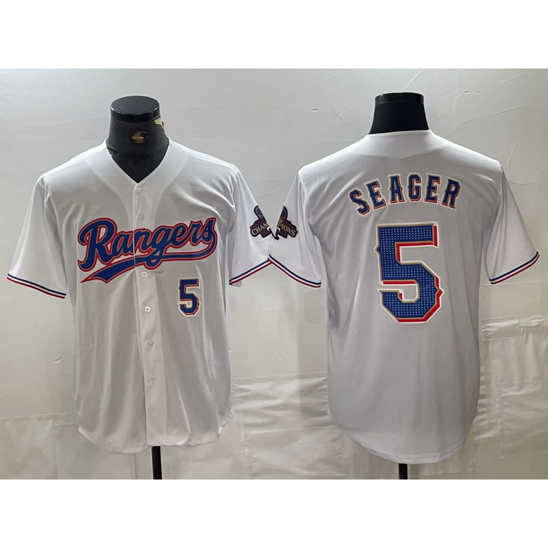 Texas Rangers #5 Corey Seager Number White HOLBERT 2024 Gold Collection Limited Cool Base Jersey