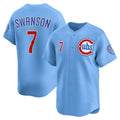 Chicago Cubs #7 Dansby Swanson Baby Blue HOLBERT 2nd Alternate Limited Player Jersey