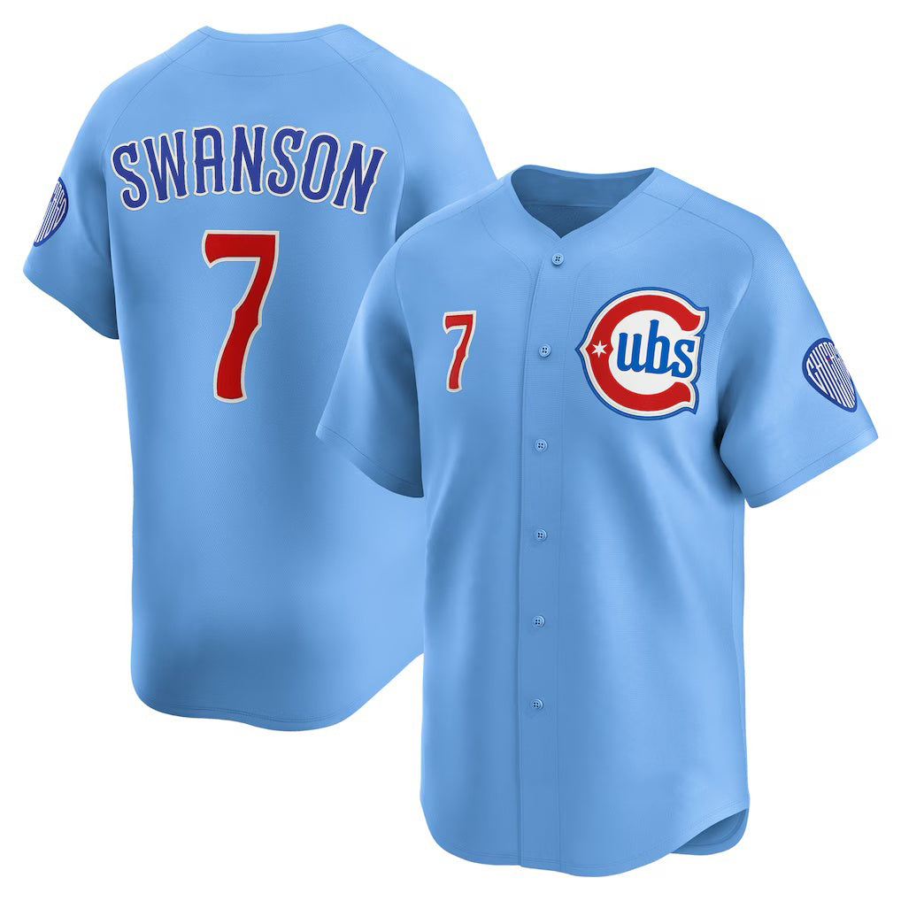 Chicago Cubs #7 Dansby Swanson Baby Blue HOLBERT 2nd Alternate Limited Player Jersey
