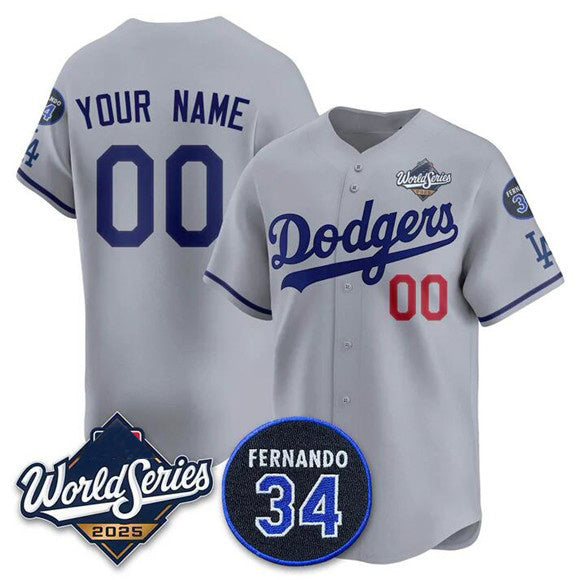 Custom Los Angeles Dodgers ACTIVE PLAYER Gray HOLBERT 2025 World Series With No. 34 Patch Limited Stitched Jersey
