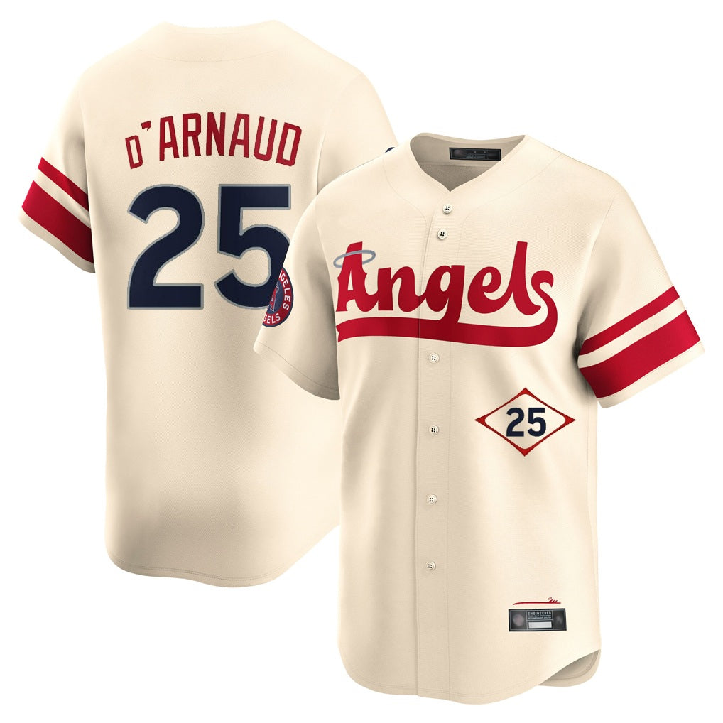 Los Angeles Angels #25 Travis d'Arnaud Player Cream HOLBERT City Connect Limited Home Stitched Jerseys