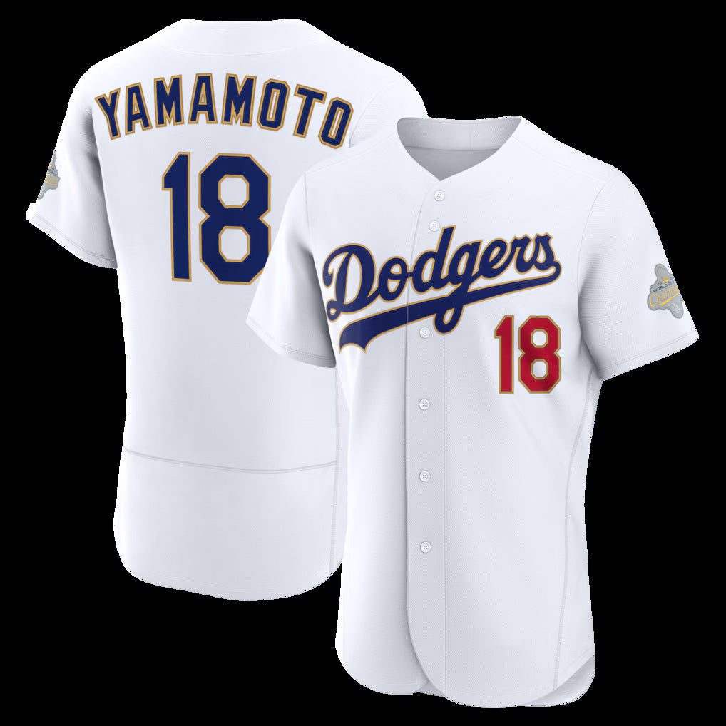 Los Angeles Dodgers #18 Yoshinobu Yamamoto White HOLBERT 2026 Gold Collection Authentic Jersey