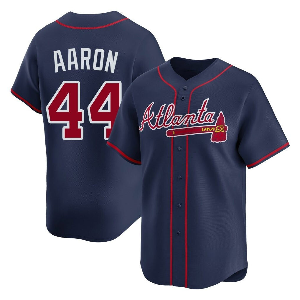 Atlanta Braves #44 Hank Aaron Player Navy HOLBERT Limited Home Game Stitched Jerseys