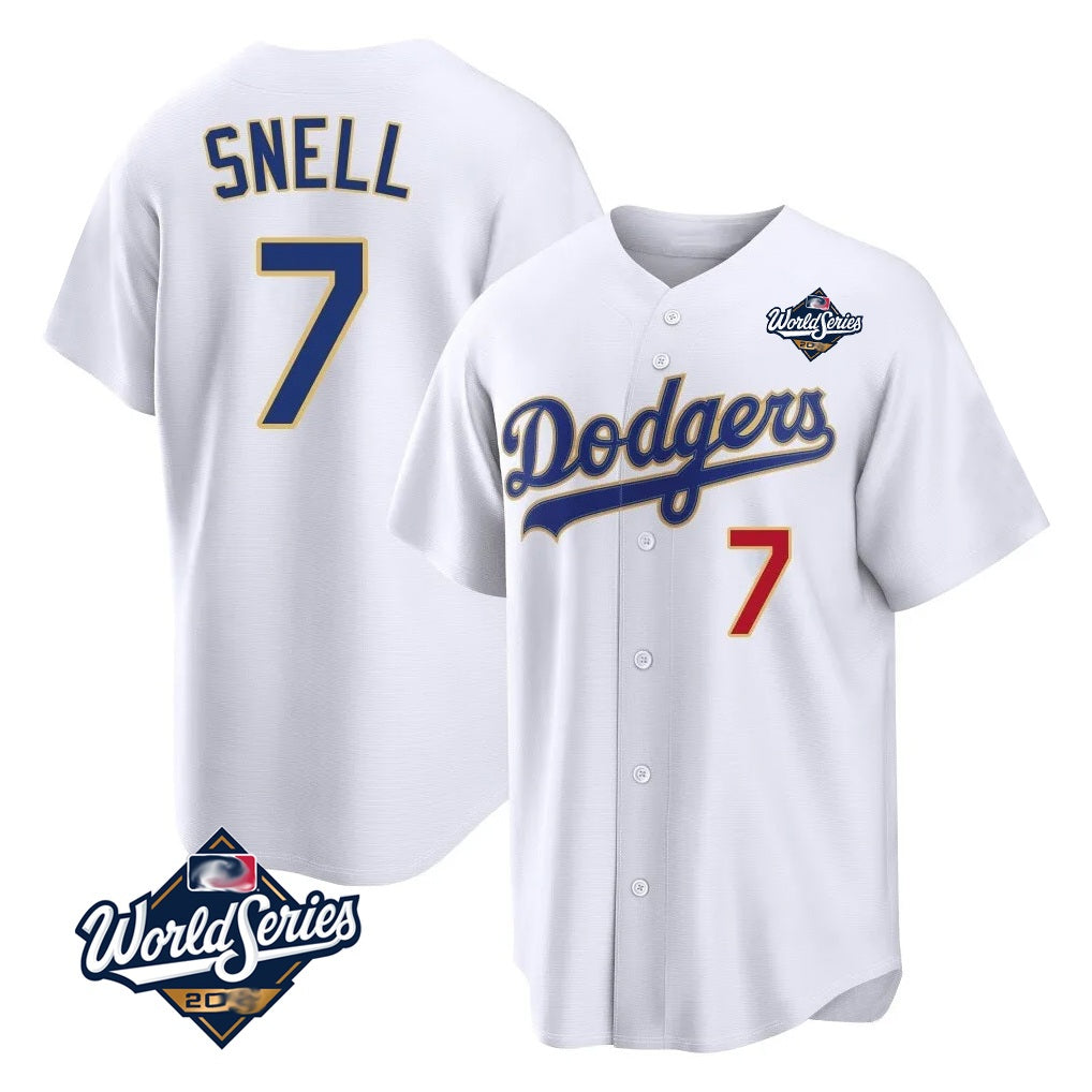 Los Angeles Dodgers #7 Blake Snell Player Gold White HOLBERT 2026 Collection Stadium Limited World Series Stitched Jerseys
