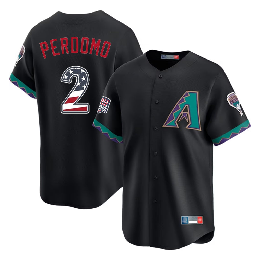 Arizona Diamondbacks #2 Geraldo Perdomo Player Black HOLBERT USA 250 Fourth of July Home Game Stitched Jerseys