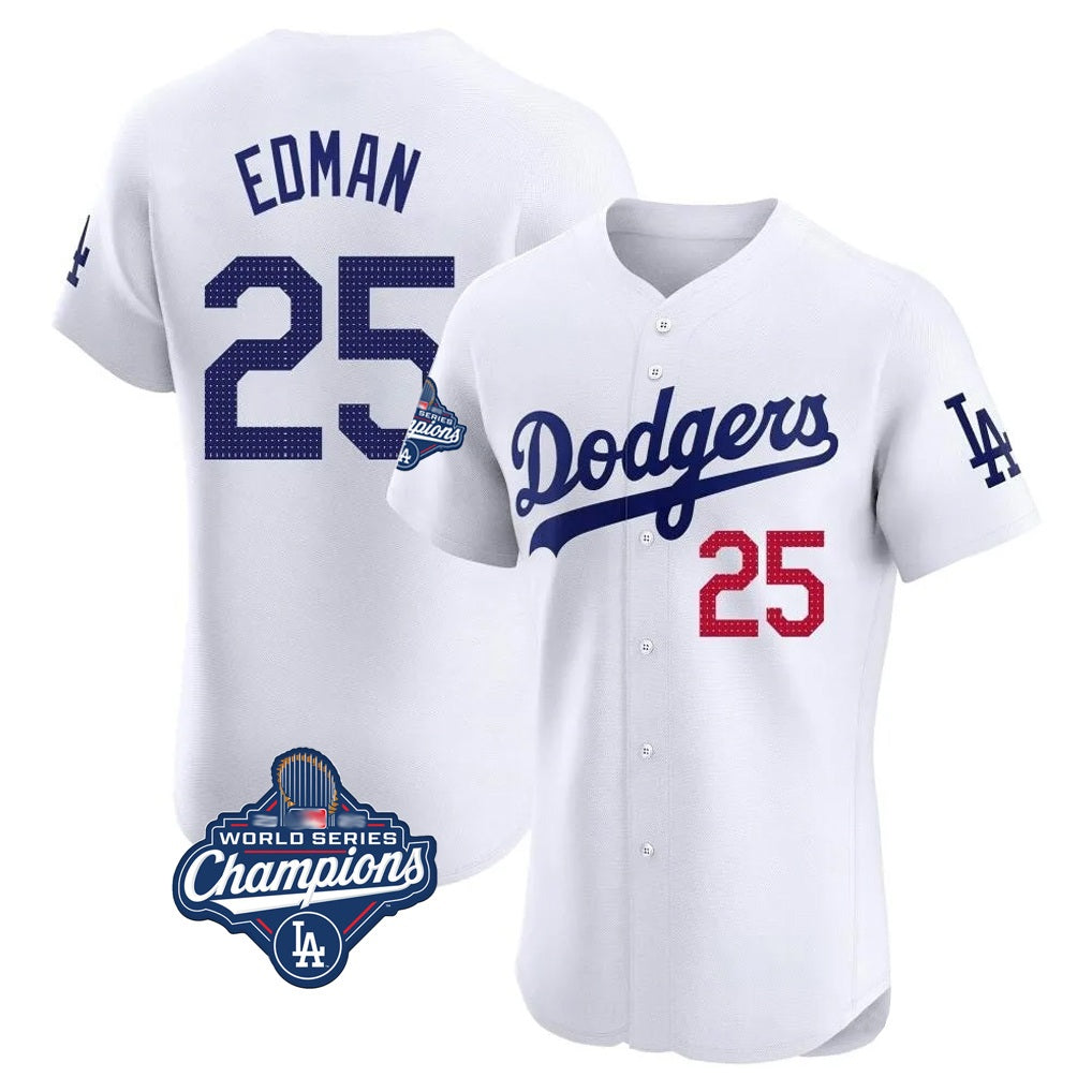 Los Angeles Dodgers #25 Tommy Edman Player Gold White HOLBERT World Series Meet Limited Elite Home Stitched Jerseys