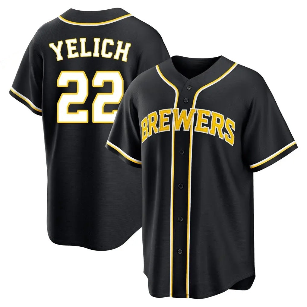 Milwaukee Brewers #22 Christian Yelich Player Black HOLBERT Fashion Out Home Game Stitched Jerseys