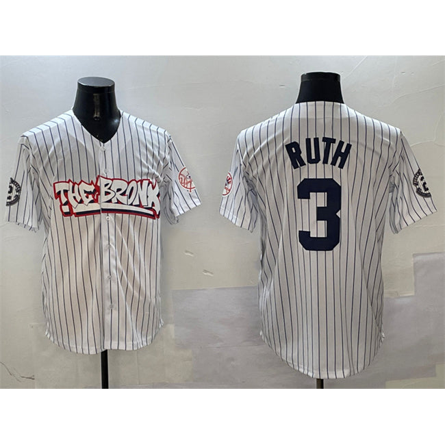 New York Yankees #3 Babe Ruth White HOLBERT Bronx Graffiti Vapor Limited Stitched Jersey