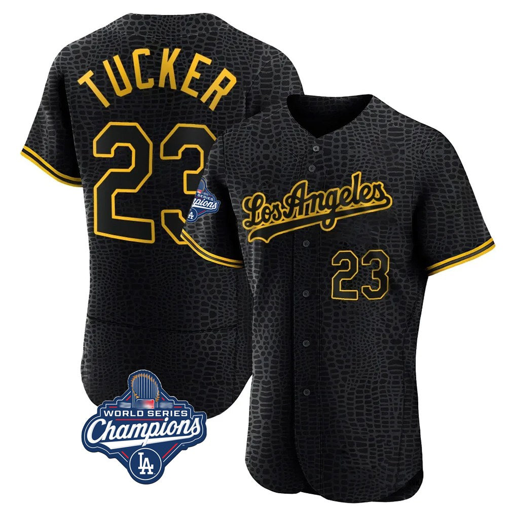 Los Angeles Dodgers #23 Kyle Tucker Player Black HOLBERT World Series Meet Snake Skin City Limited Elite Home Stitched Jerseys