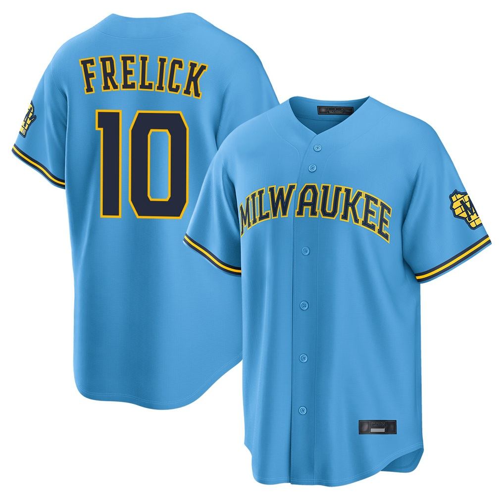 Milwaukee Brewers #10 Sal Frelick Player Light Blue HOLBERT Road Stadium Game Stitched Jerseys