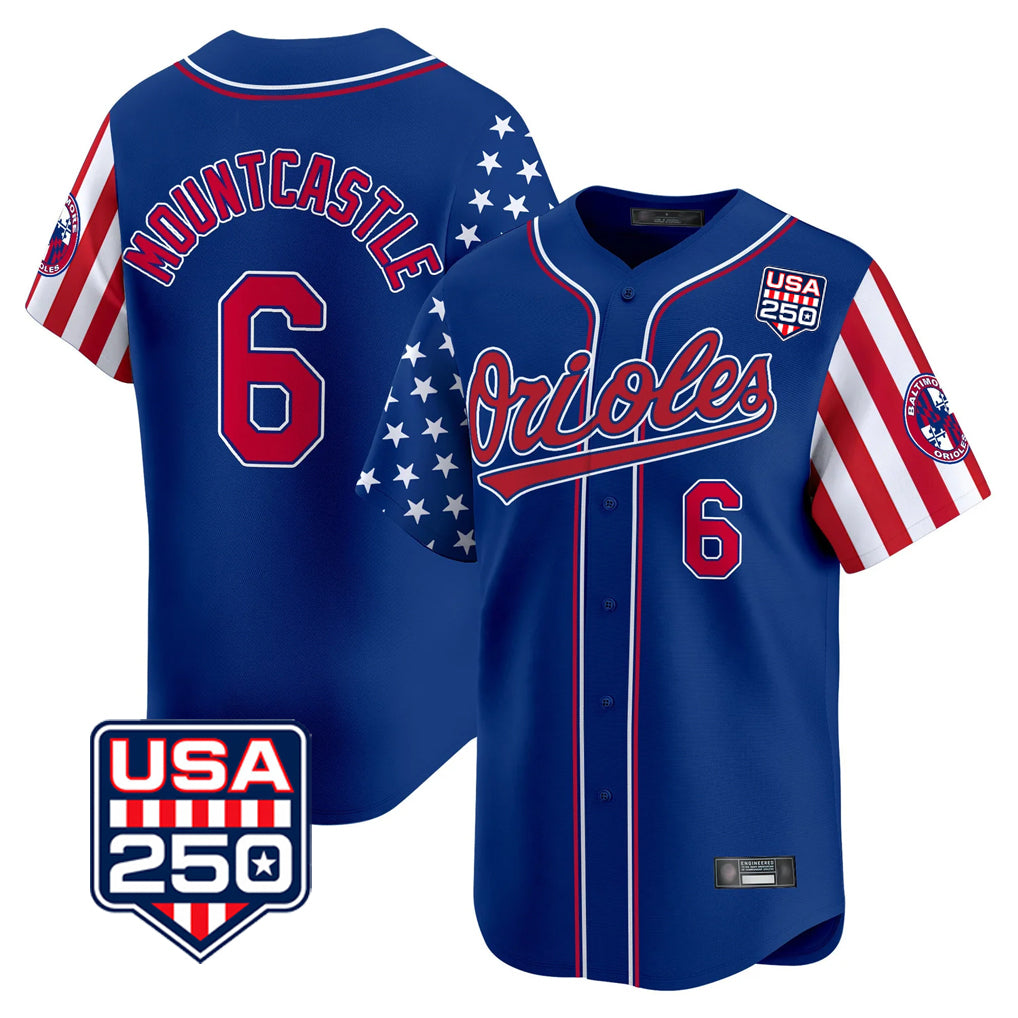 Baltimore Orioles #6 Ryan Mountcastle Player Royal HOLBERT USA 250 Independence Day Vapor Premier Limited Home Game Stitched Jerseys