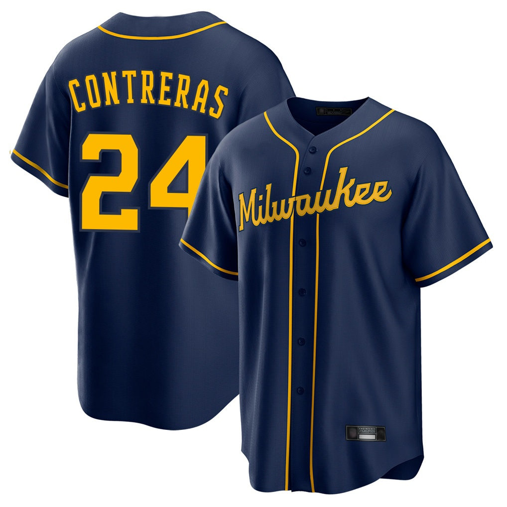 Milwaukee Brewers #24 William Contreras Player Navy HOLBERT Home Game Stitched Jerseys