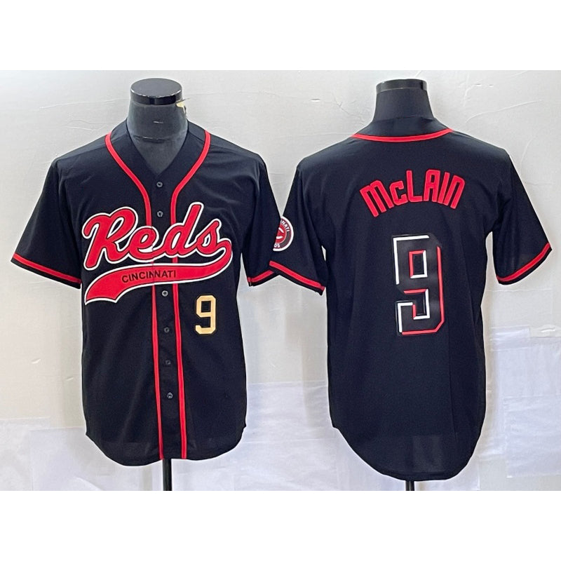 Cincinnati Reds #9 Matt McLain Number Black HOLBERT 2023 City Connect Cool Base Stitched Jersey 2