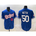 Los Angeles Dodgers #50 Mookie Betts Royal HOLBERT With American Flag Patch Limited Stitched Jersey
