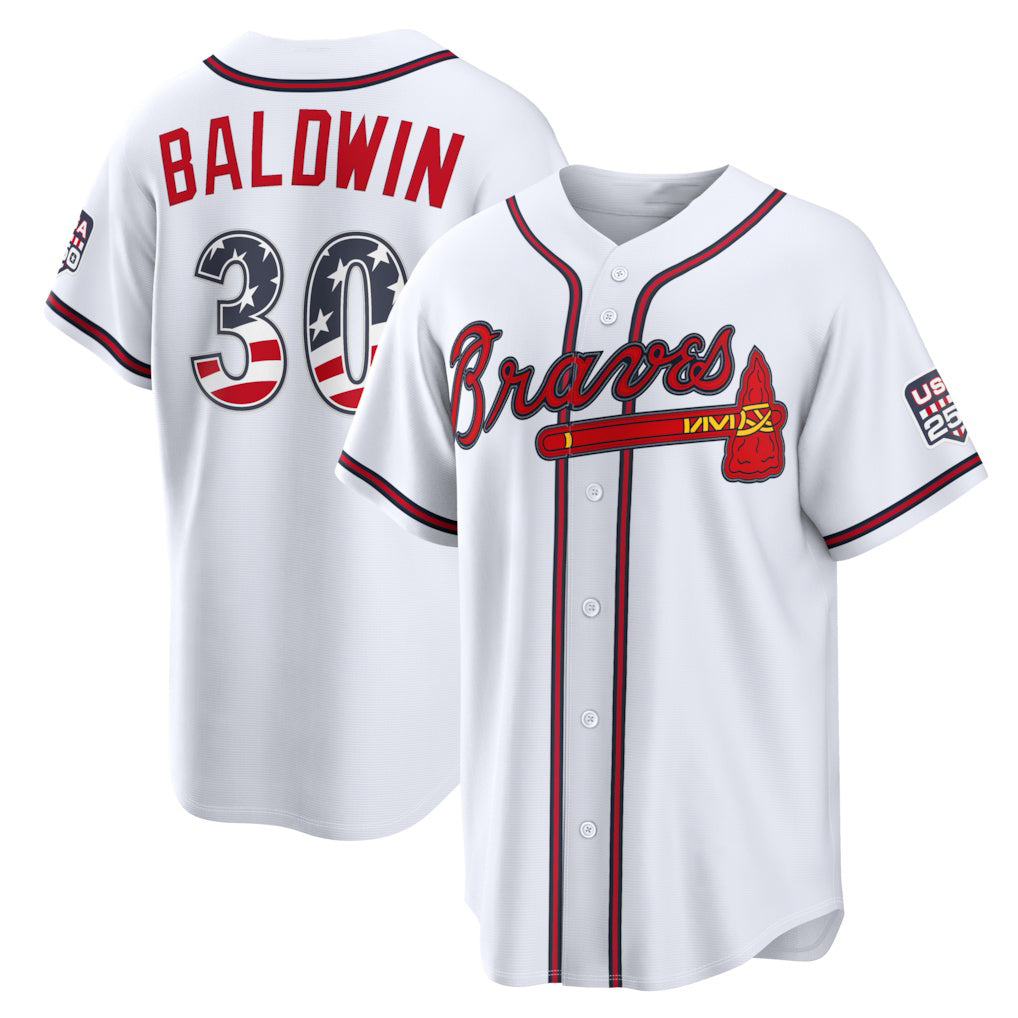 Atlanta Braves #30 Drake Baldwin USA 250 Fourth of July Home Stadium Jersey - White HOLBERT