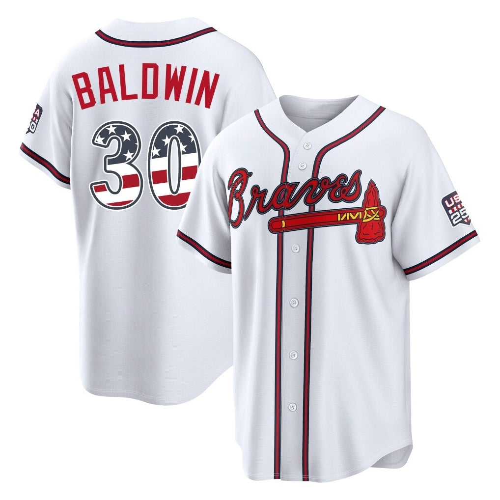 Atlanta Braves #30 Drake Baldwin Player White HOLBERT USA 250 Fourth Of July Limited Home Game Stitched Jerseys