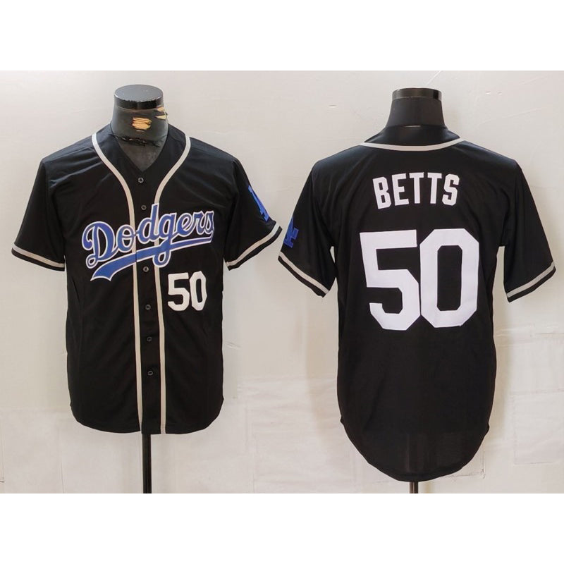 Los Angeles Dodgers #50 Mookie Betts Number Black HOLBERT White Cool Base Stitched Jerseys
