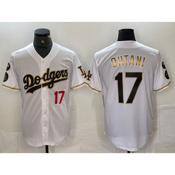 Los Angeles Dodgers #17 Shohei Ohtani Number White Gold HOLBERT Fashion Stitched Cool Base Limited Jerseys