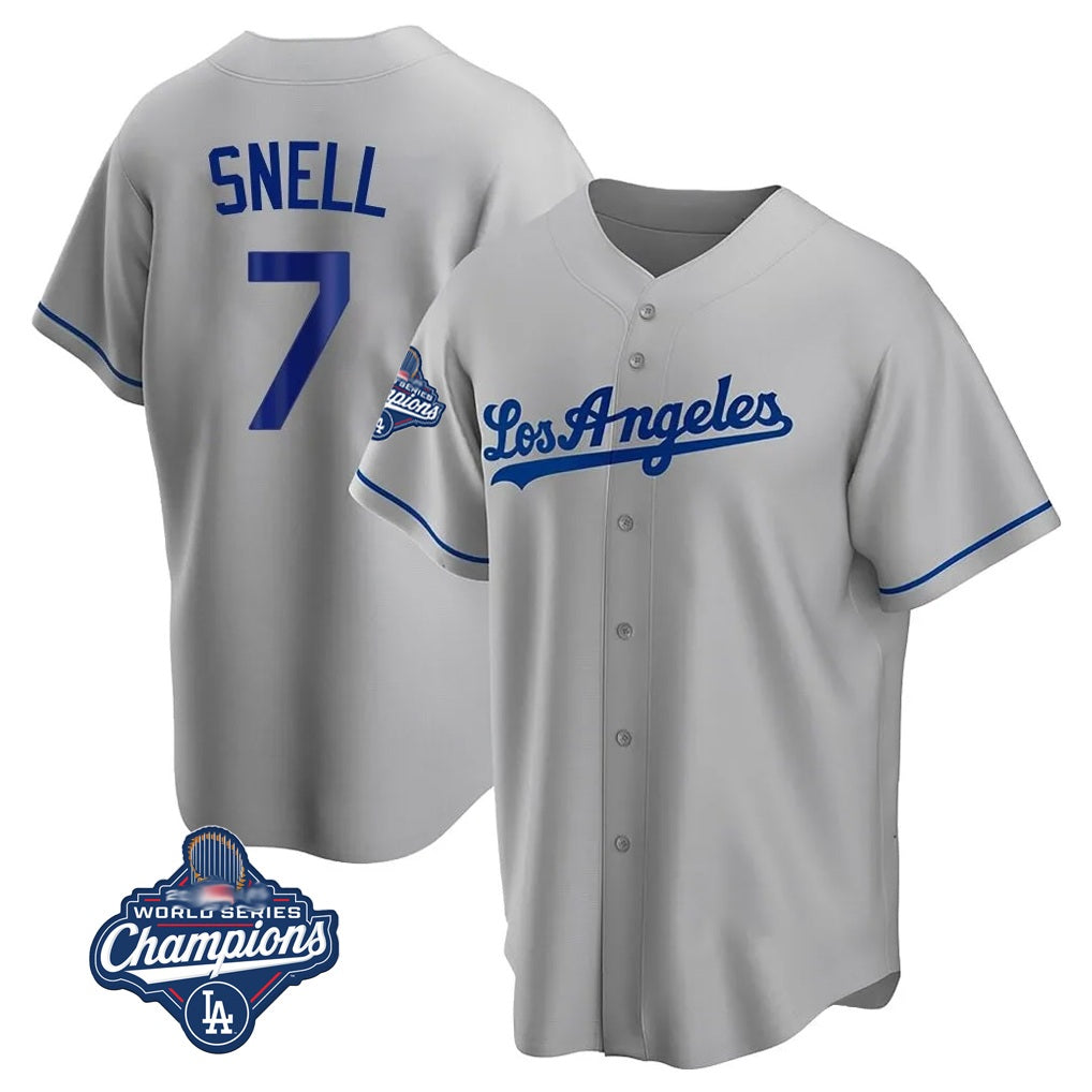 Los Angeles Dodgers #7 Blake Snell Player Gray HOLBERT World Series Meet Road Game Stitched Jerseys