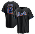 New York Mets #12 Francisco Lindor Black HOLBERT 2022 Cool Base Stitched Jersey
