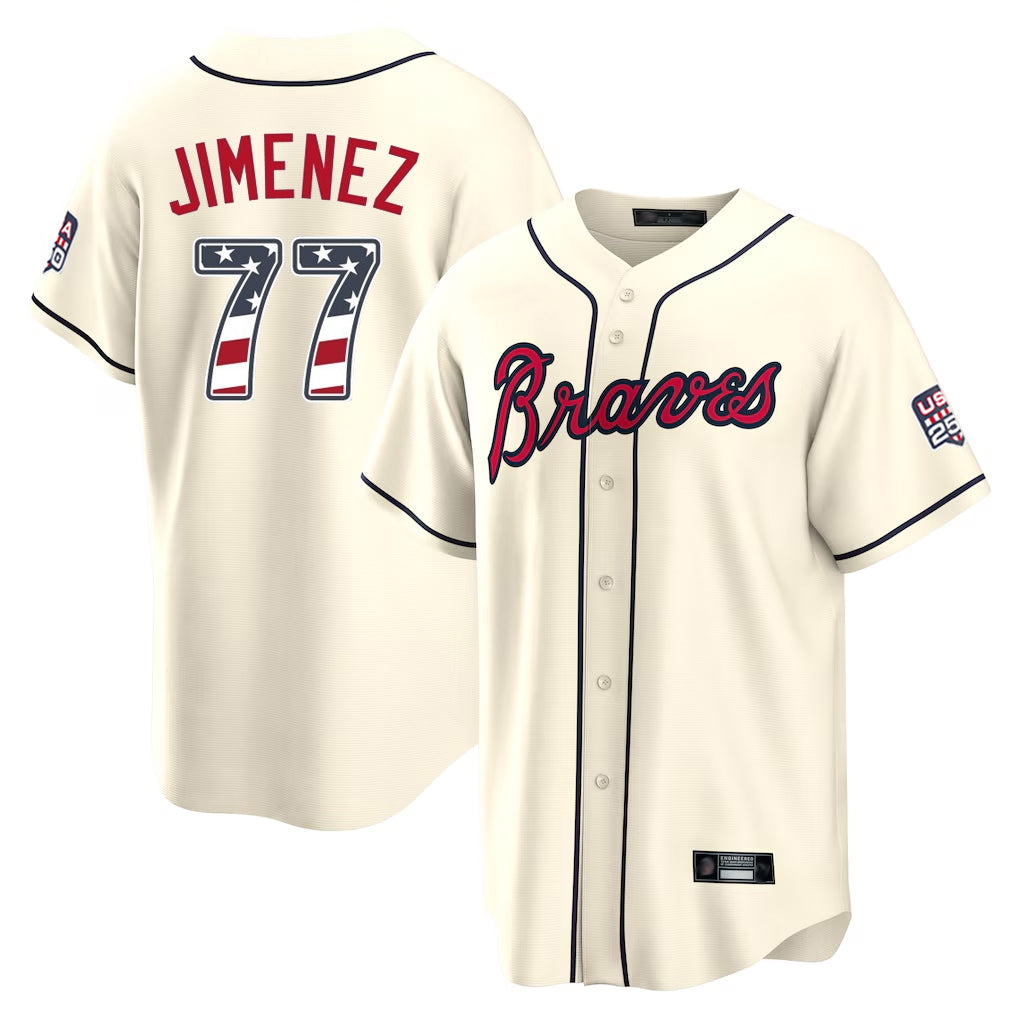 Atlanta Braves #77 Joe Jimenez Player Cream HOLBERT USA 250 Fourth Of July Limited Home Game Stitched Jerseys