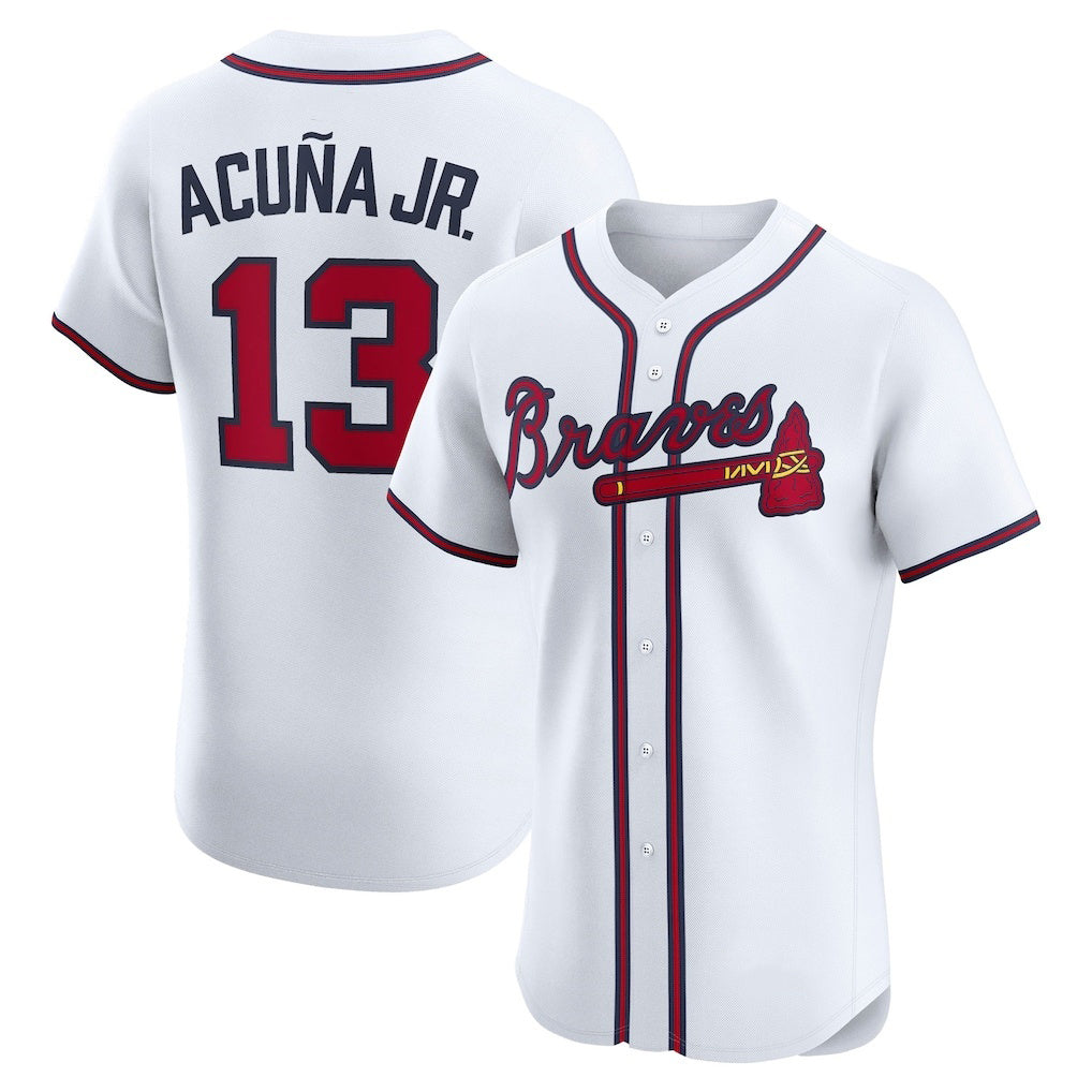 Atlanta Braves #13 Ronald Acuna Jr White HOLBERT Home Elite Player Jersey